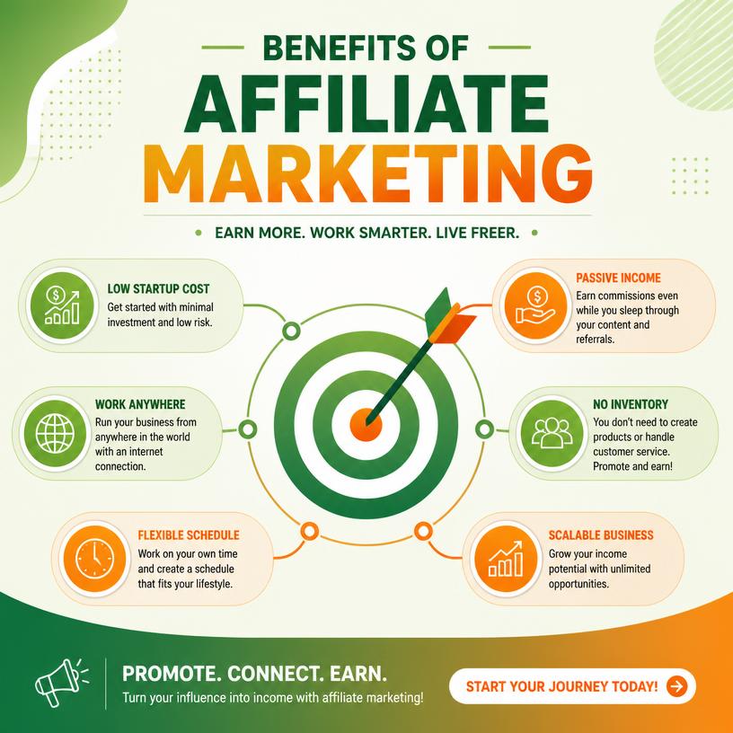 Infographic showing the benefits of affiliate marketing